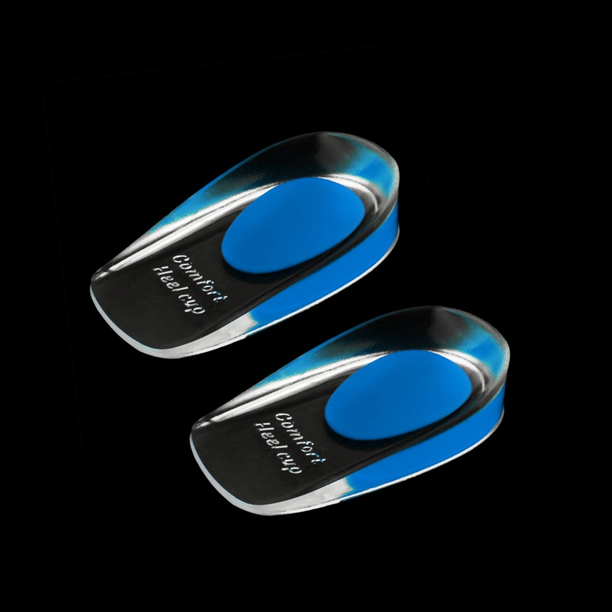 Gel heel cups for cushioning and relieving heel pain. Gel heel cups for cushioning and relieving heel pain.